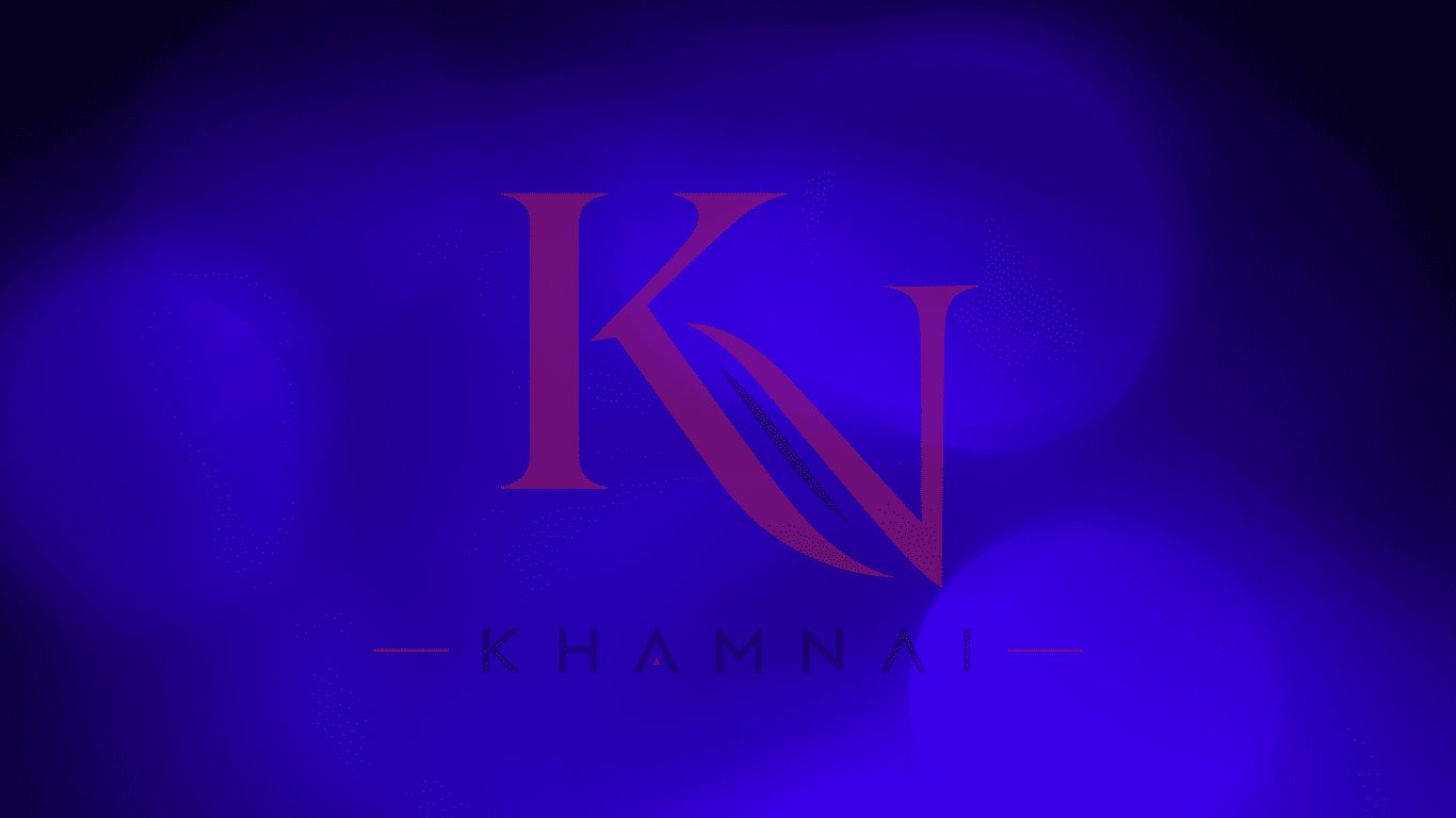 Khamnai logo monogram on a dark blue bokeh background slider