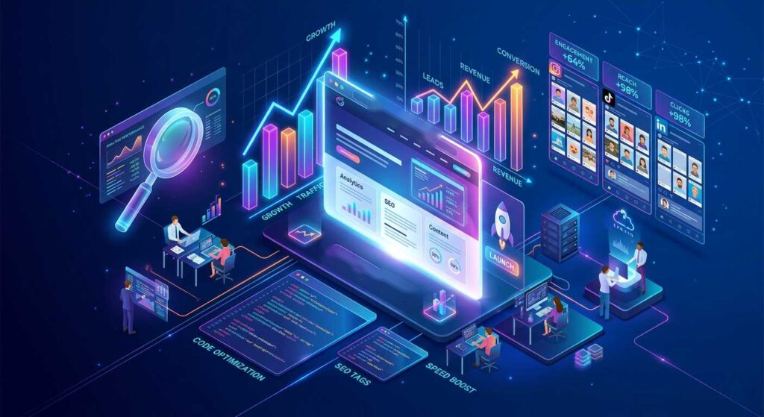 Digital marketing services dashboard showing SEO growth and analytics in Lahore
